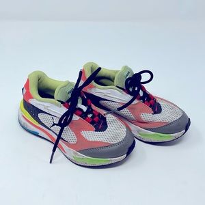 Puma White Green Blue Neon Running System Tennis Shoes Kid’s Size 11